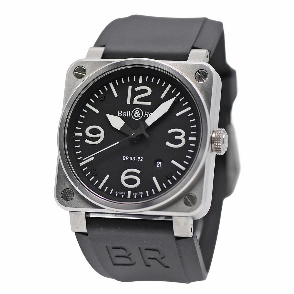 BELL & ROSS Watch BR03-92 Automatic Stainless Steel/Rubber Strap Black Dial Men
