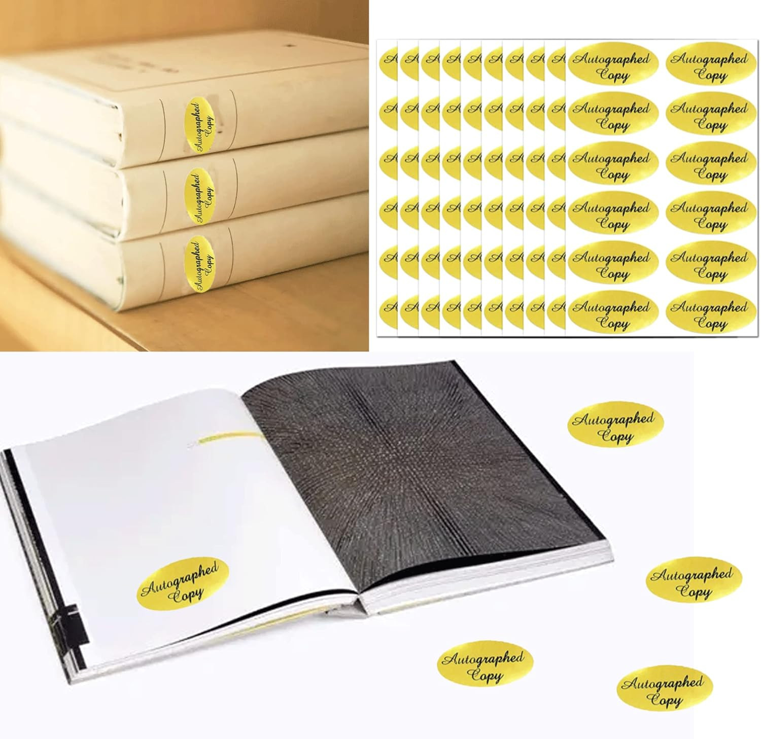 1008 PCS ‘Autographed Copy’ Stickers-1 X 2Inch Oval Gold Foil Labels Gold Foil A