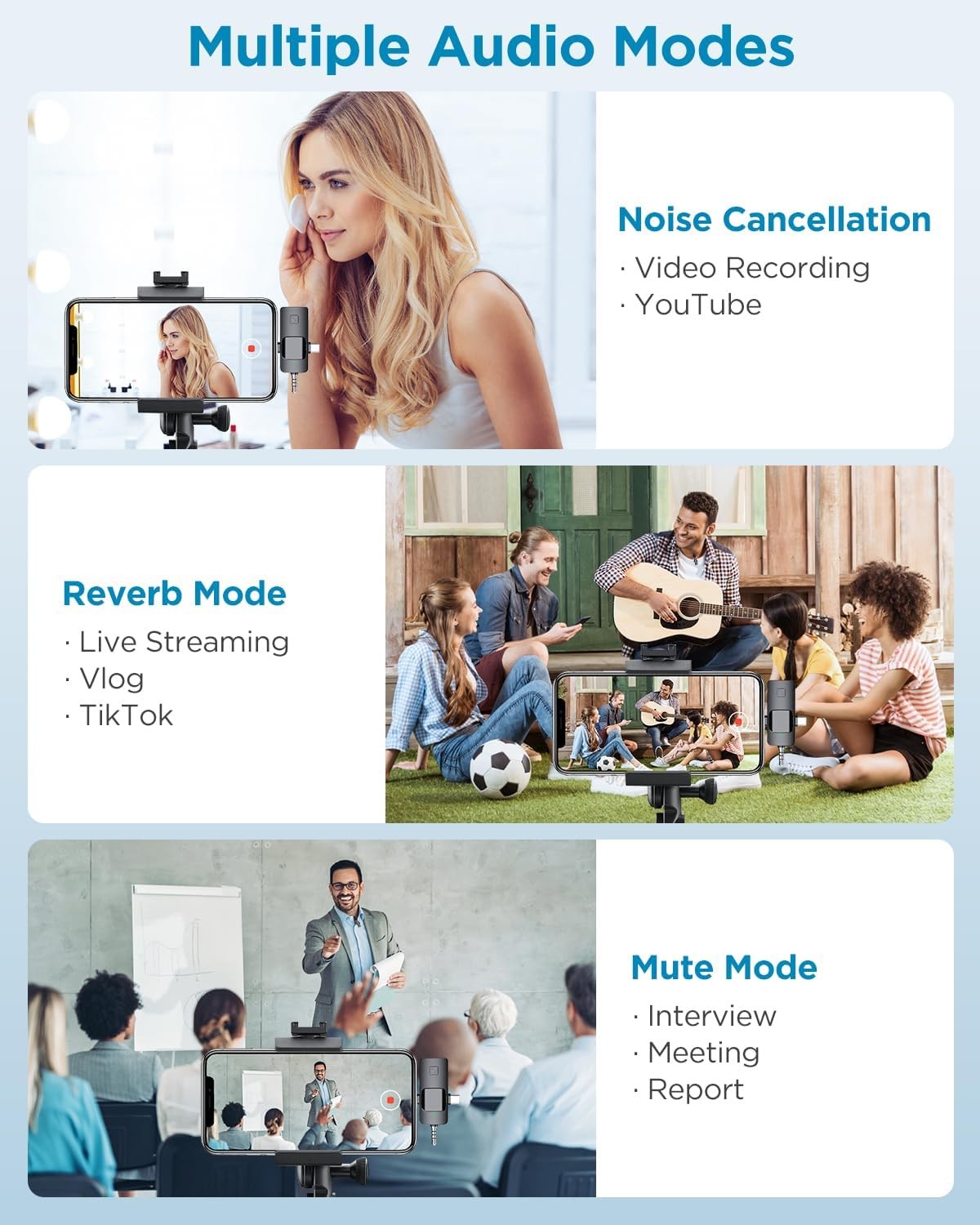 Lapel Microphone Wireless for Video Recording, Vlog, Streaming, 3 in 1