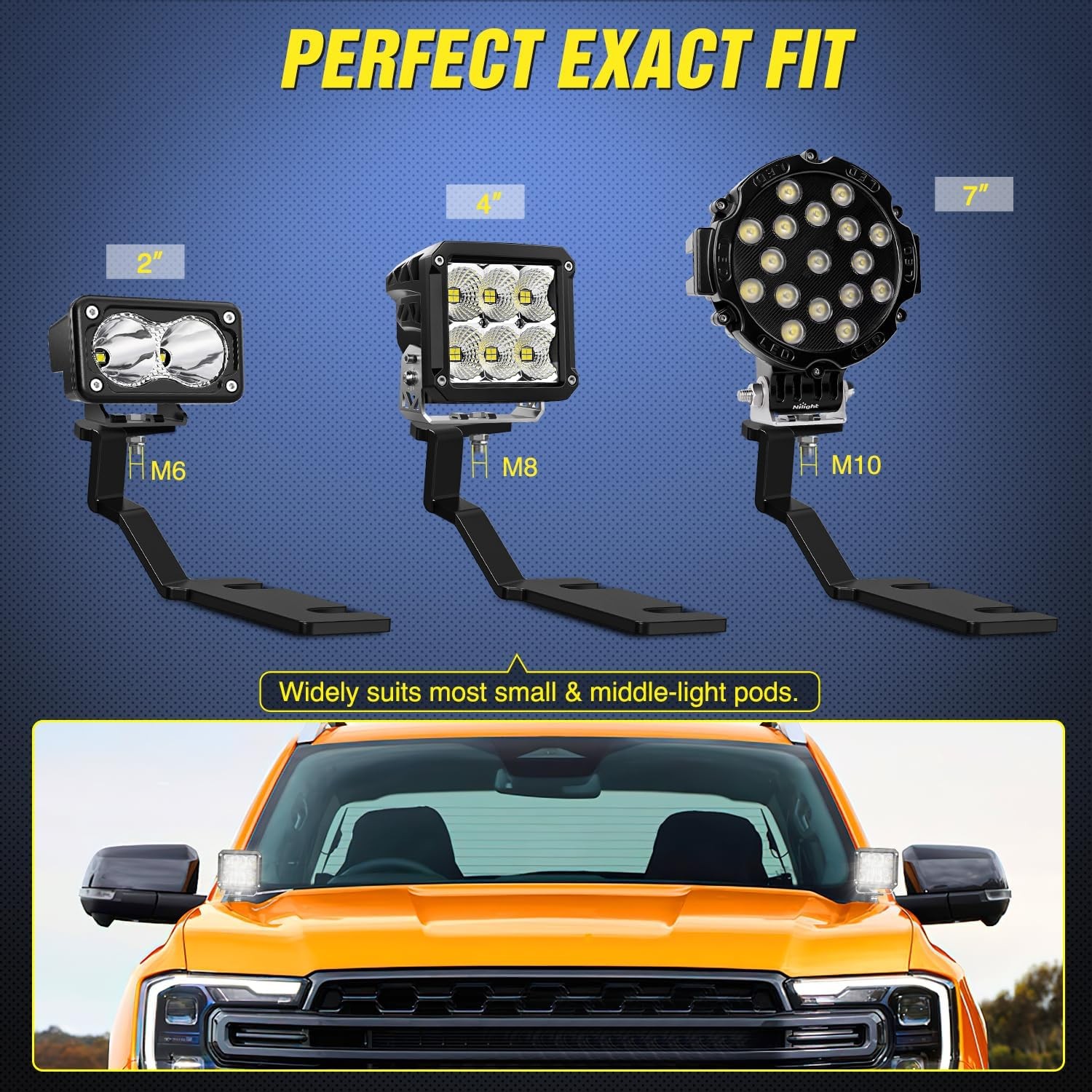 Nilight Ditch Light Brackets Hood Hinges Mount Bracket Kit for Auxiliary Offroad