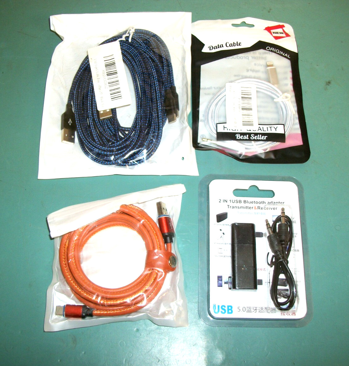 Lot of 4 Various Charging Cables (Type C, IOS12, USB C-USB A) & Bluetooth Adapt