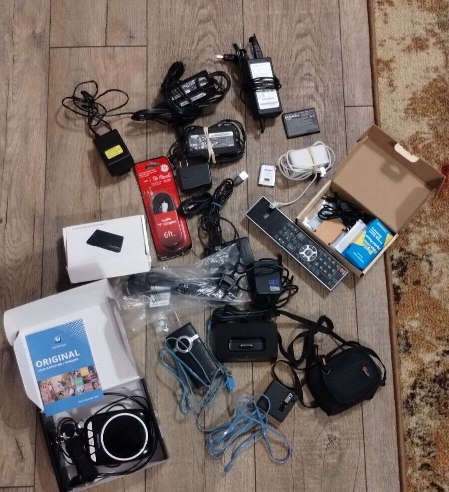Lot Random Tech Box – Electronics Cables Chargers Cases Power IPad Amplifier etc