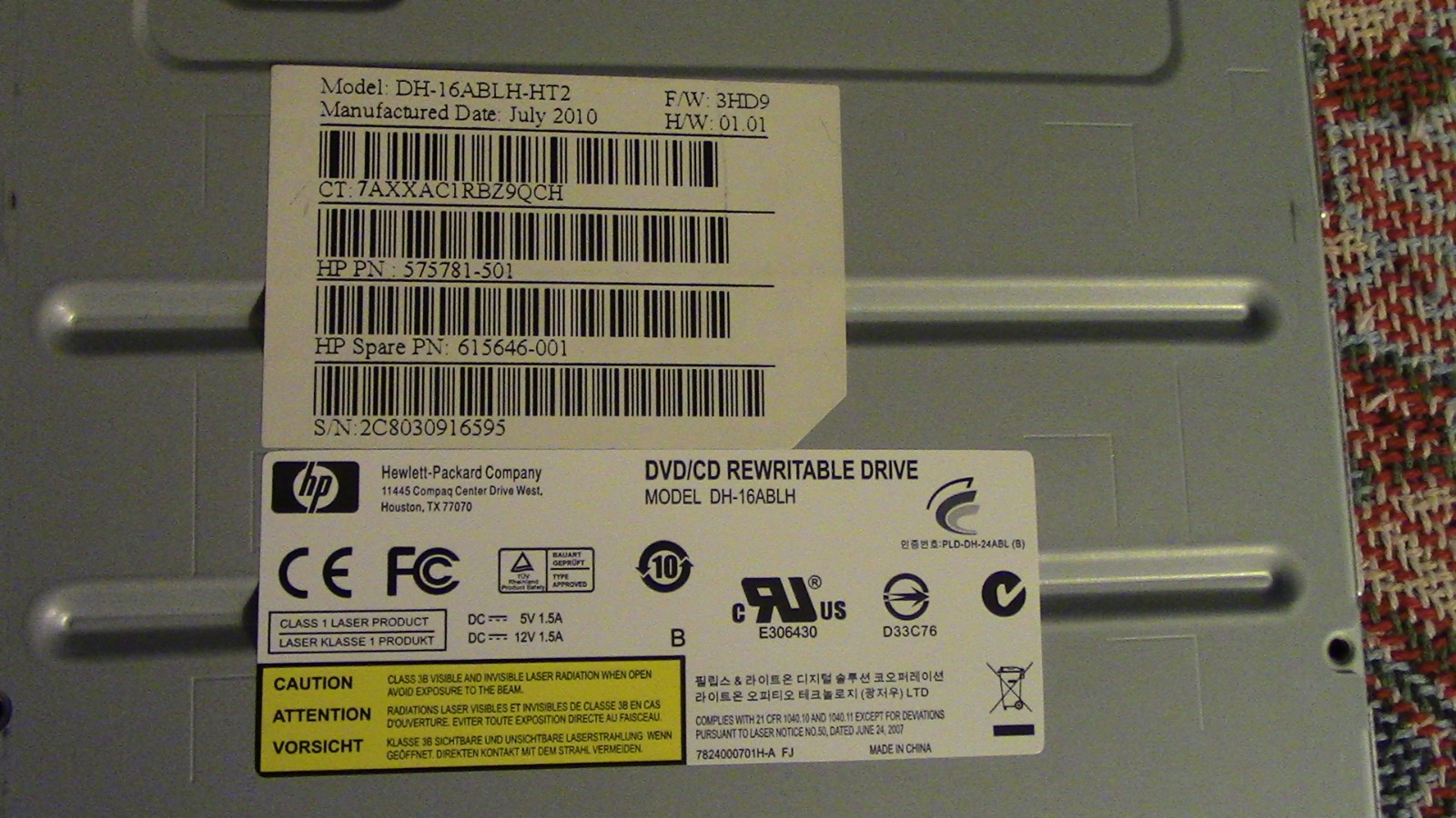 Used untested HP DH-16ABLH-HT2 DVD/CD Rewritable Drive 57581-501 615646-001