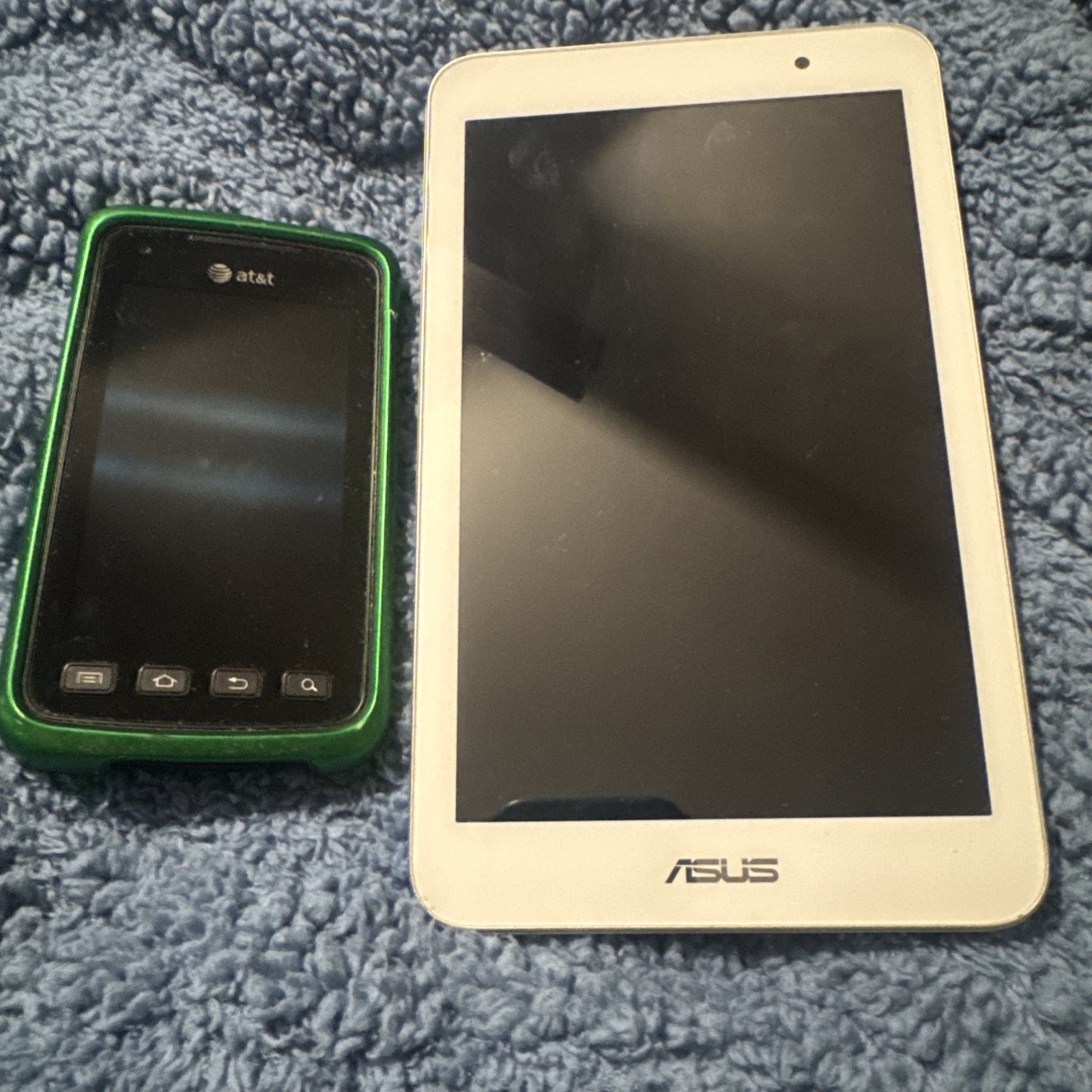 Lot of 2 Electronics Asus White Tablet/at&t Phone Both Untested Parts or repair
