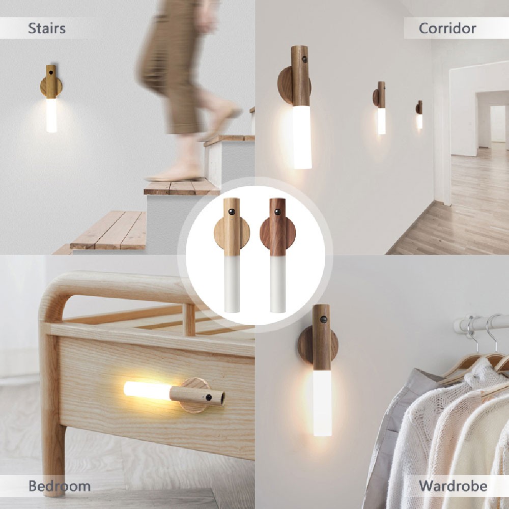 Wood Motion Sensor Night Light | Rechargeable LED Wireless Long Battery Life