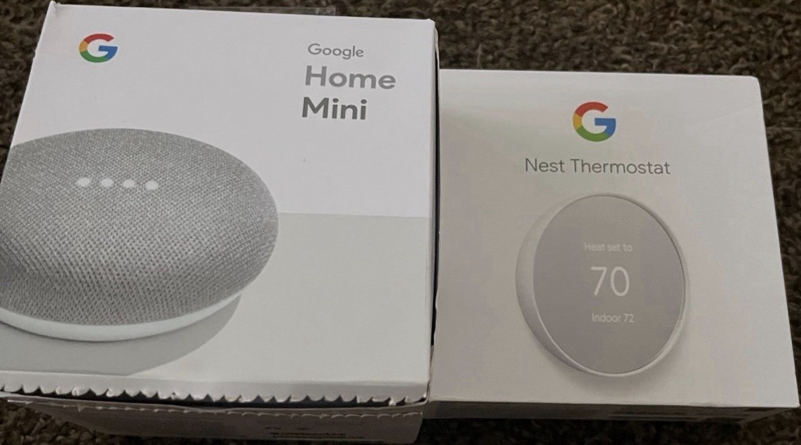 Google Home Mini Smart Speaker & Nest Thermostat Smart Thermostat Lot