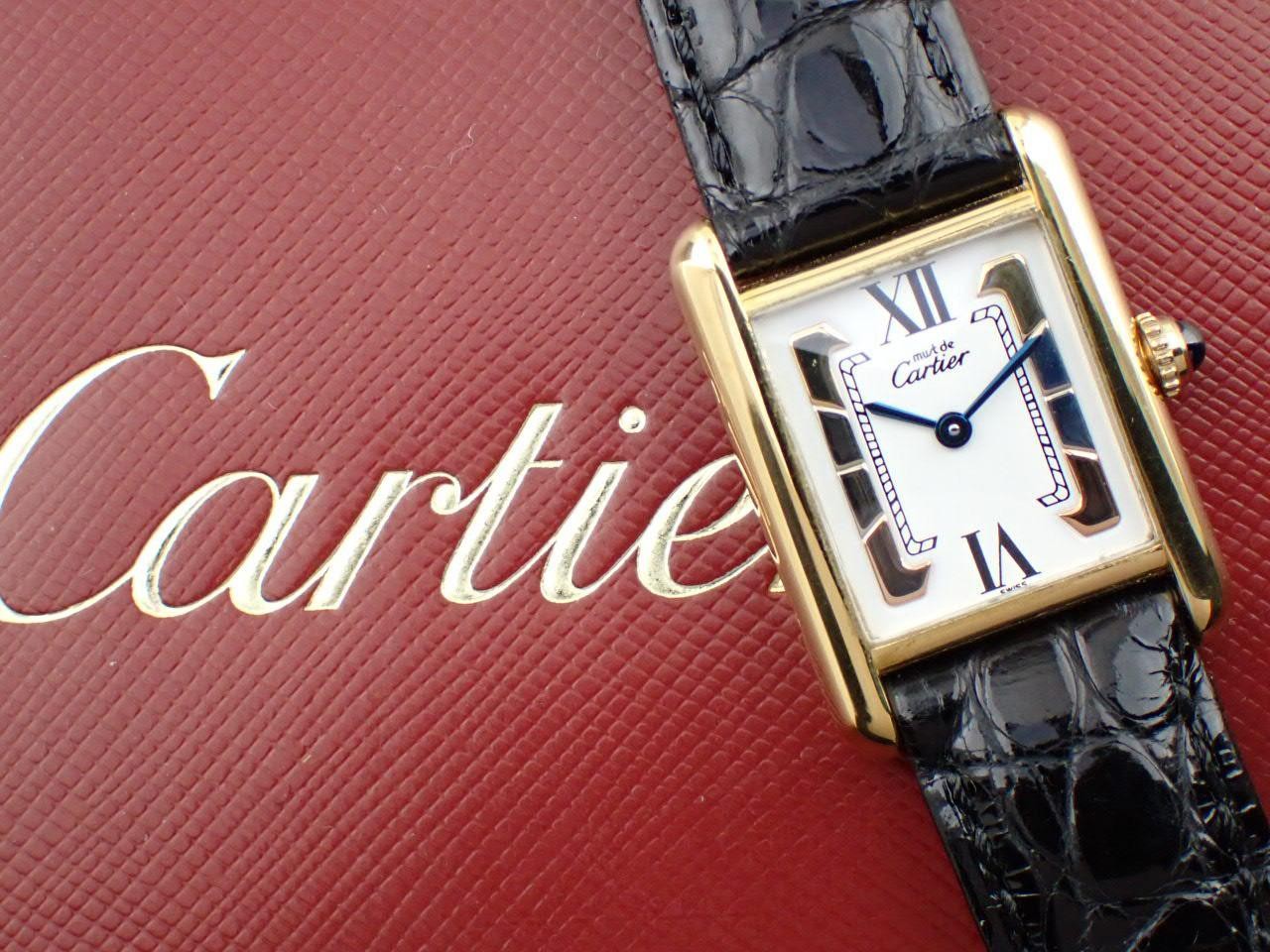 Cartier Must Tank SM W1006354 White Square Dial Box Quartz Watch Accessary Auth