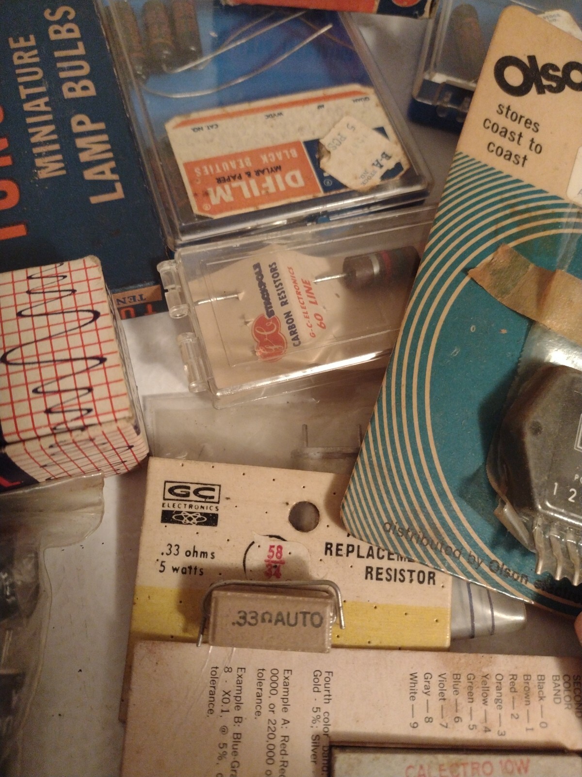 Vintage Assortment Of Electrical Components Olson Tung-sol Bulbs Etc