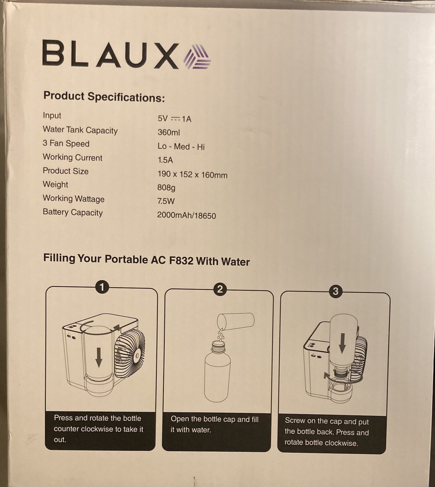 Blaux Portable AC F832 with 3 Speed Fan