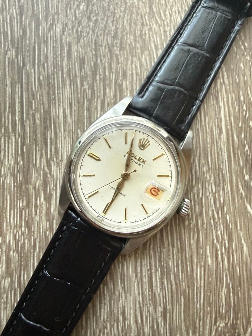 Rolex Watch Oysterdate Precision 6494 White Leather Band Red Black Calendar Rare