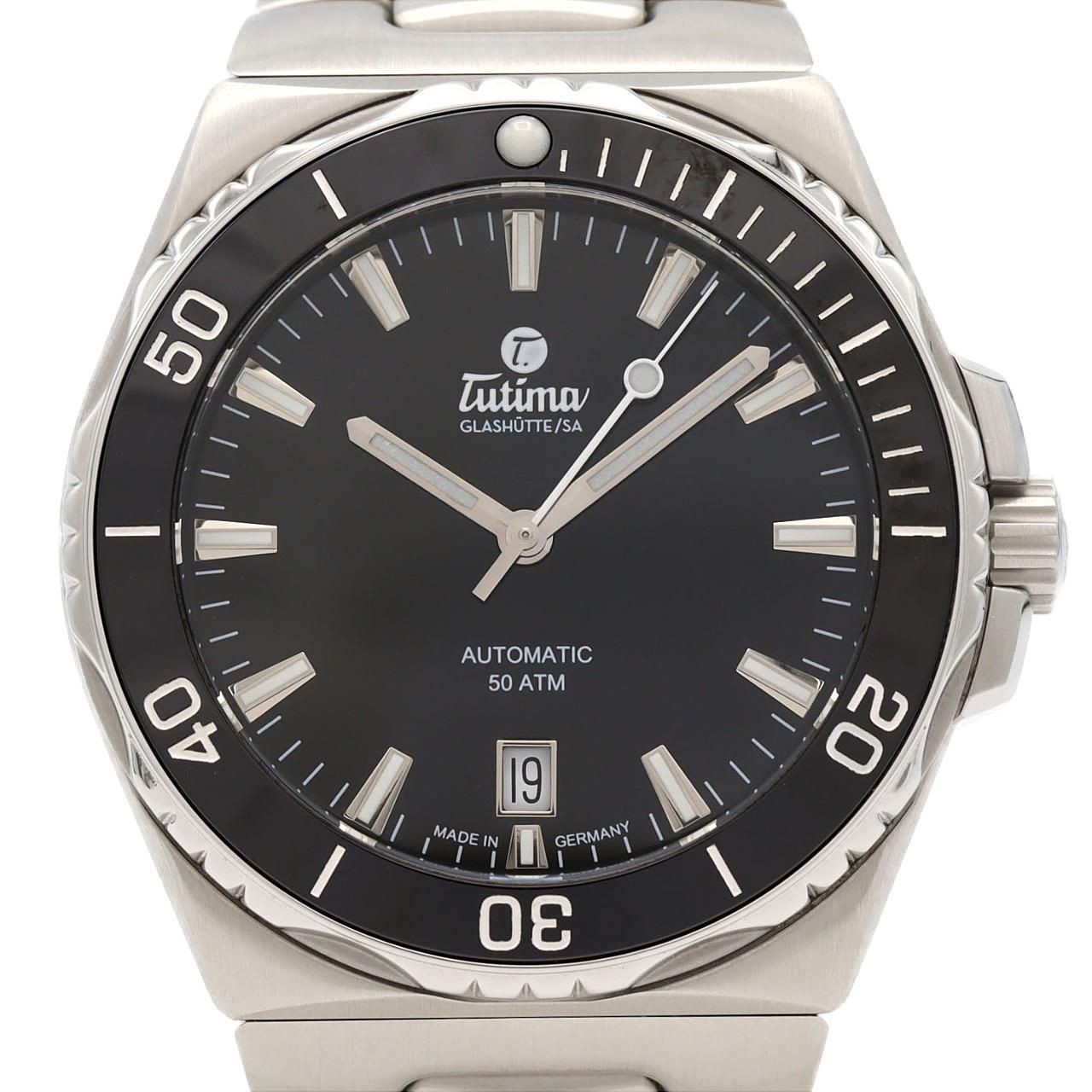 Tutima Seven Seas S 6156-02 Automatic Black Dial Silver Band Mens Watch Auth