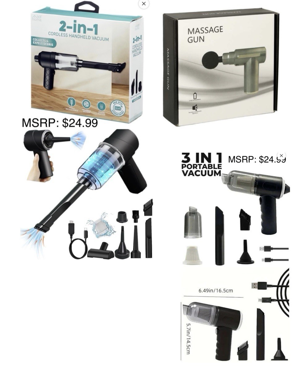 Lot of 8 Cordless Handheld Mini Vacuums + 2 Massage Guns Bulk As-Is