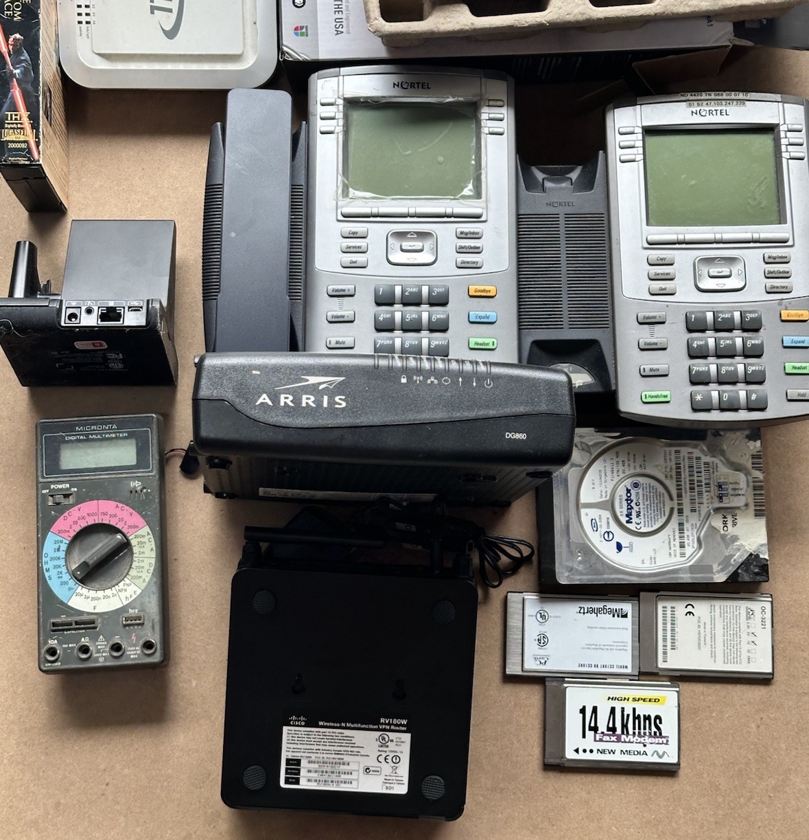 Electronics Mixed Lot Untested SonicWall Nortel Cisco Arris HDD Multimeter Etc