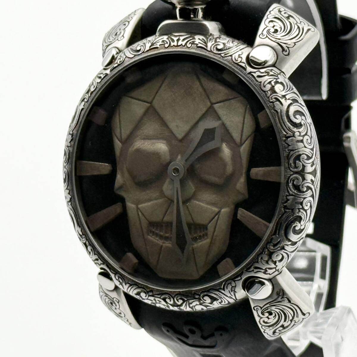 Gaga Milano Watch Manuale 48 Skullture 5060CE Black Hand-wound Men’s Working
