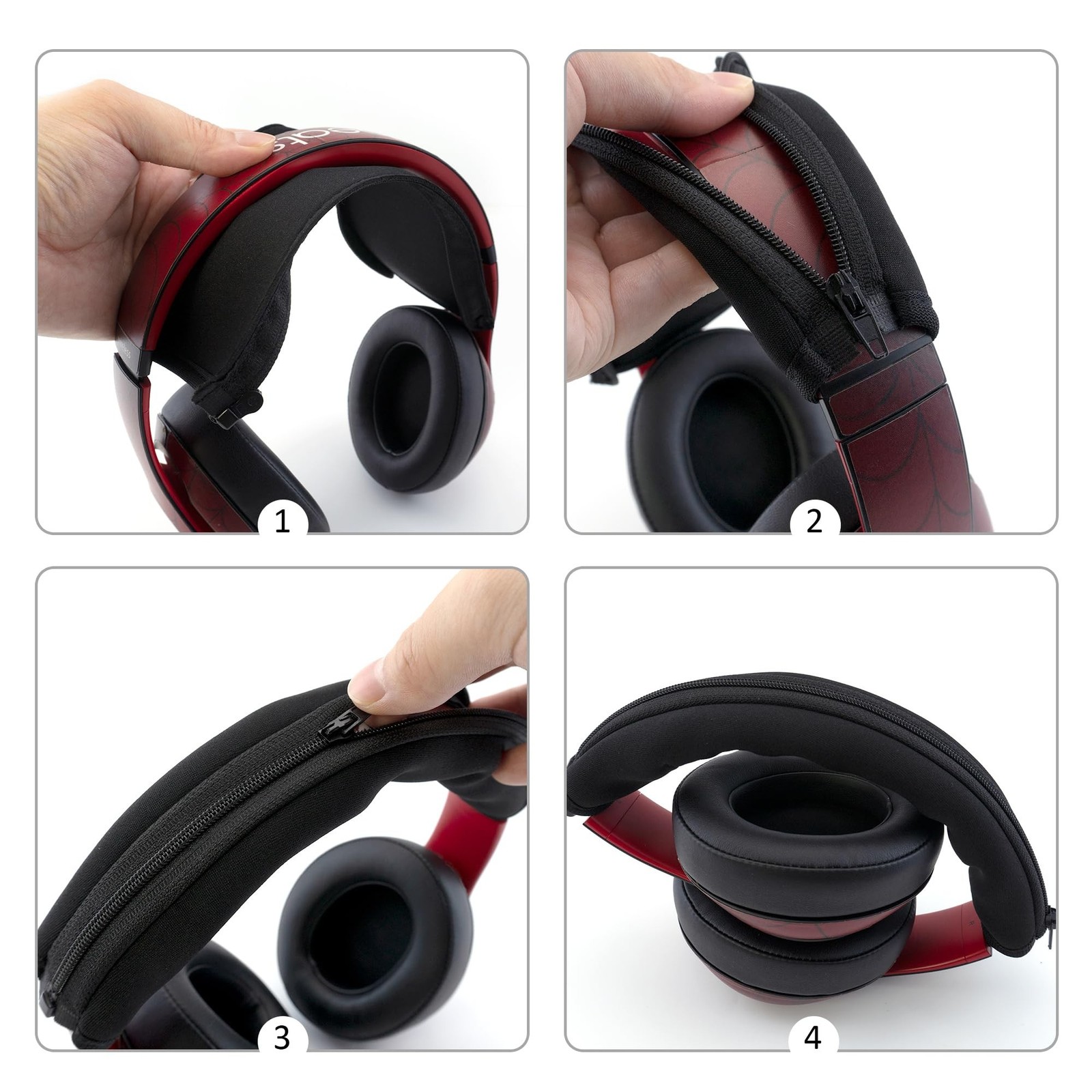 Black Headphone Headband Cover Zipper Protector Replacement Sleeve Band NEW