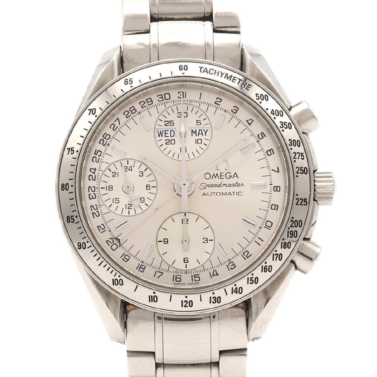OMEGA Speedmaster Day-Date Triple Calendar Watch SS Auto Silver Dial 3523.30 Men