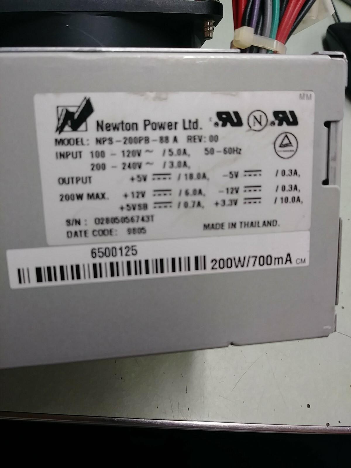 Newton NPS-200PB-88 A REV: 00 6500125 200W Power Supply