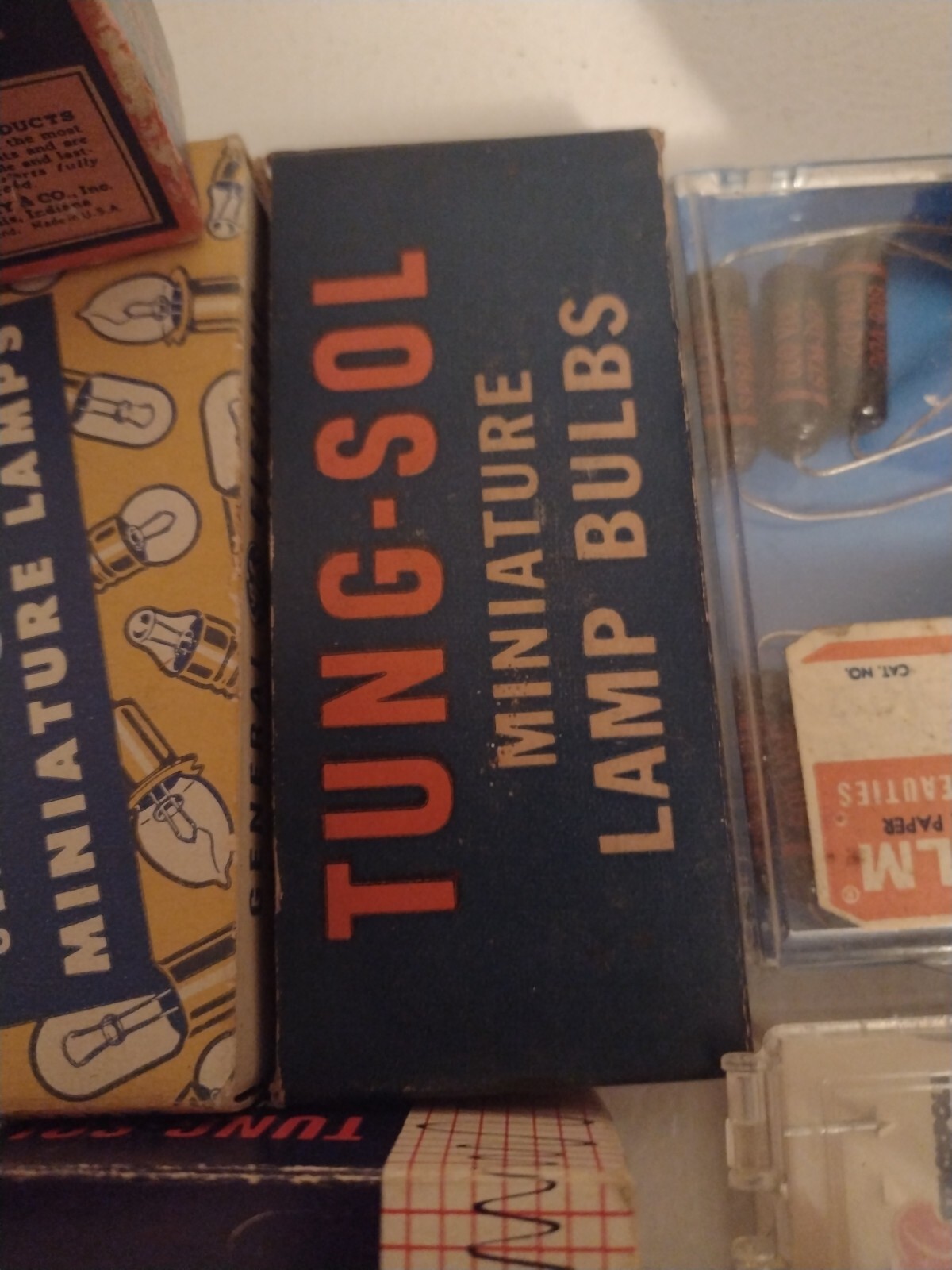 Vintage Assortment Of Electrical Components Olson Tung-sol Bulbs Etc