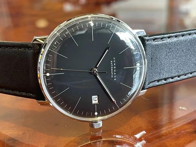 Junghans Automatic 38mm watch Max Bill 027 4701 00 black men leather