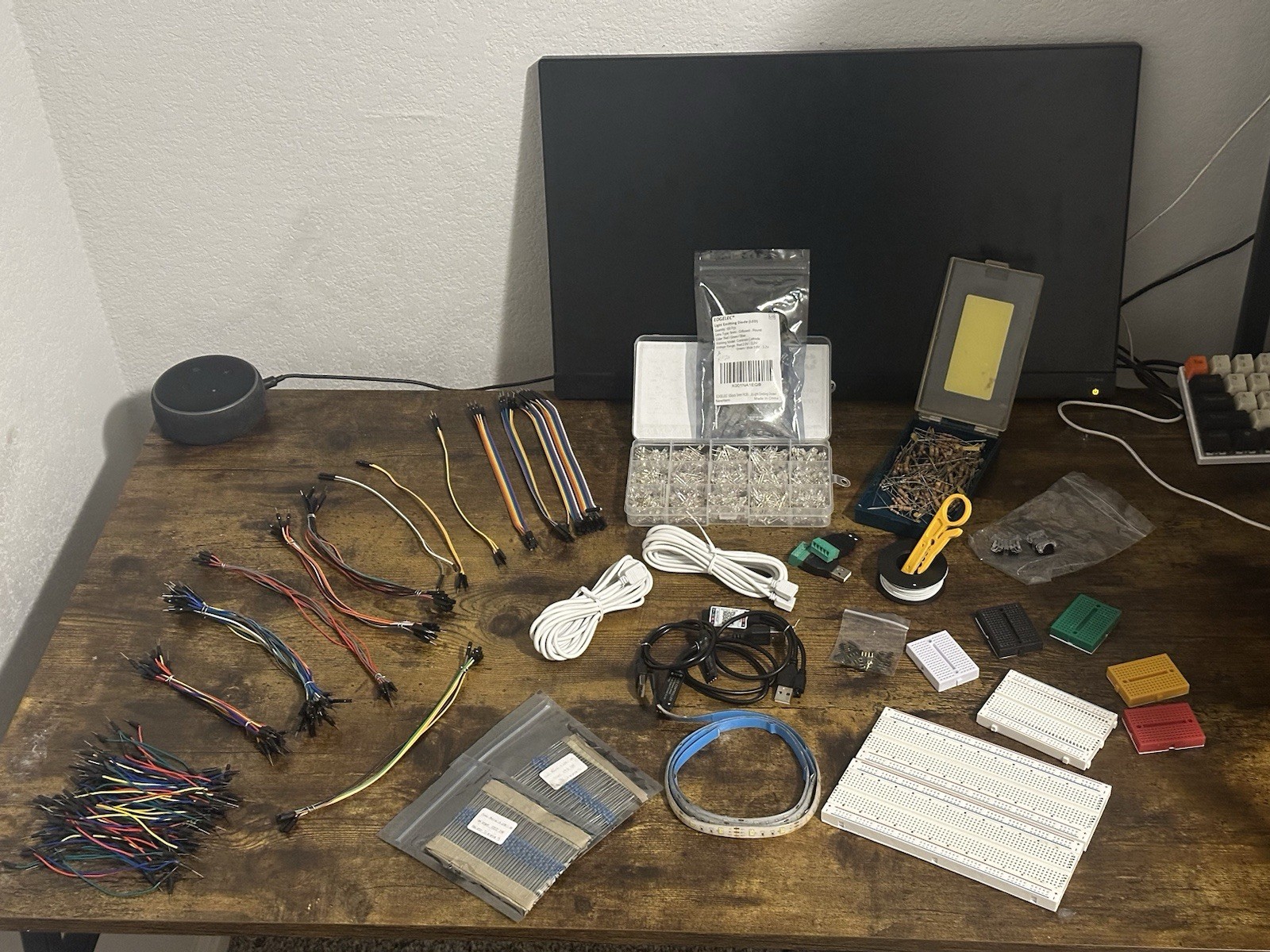 Electronics DIY Parts Lot Breadboards, LEDs, Wires, Tools