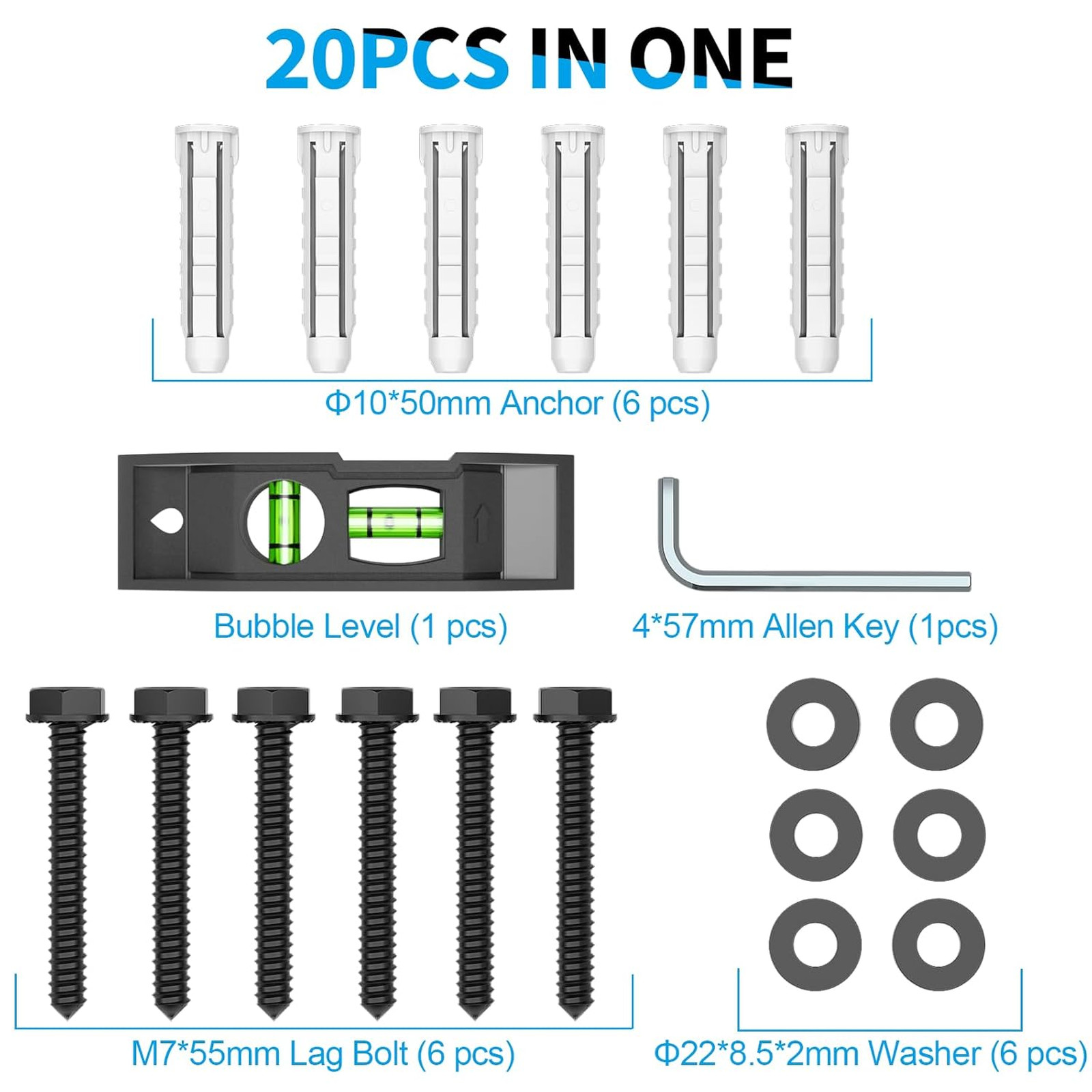 Wall Anchors Hardware Kit for TV Wall Mount Including M7 Lag Bolts Wall Anchors