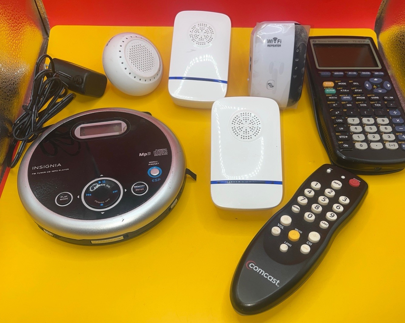 Mixed Electronics Lot Phones Remotes CD Player WiFi Extender AS-IS Untested