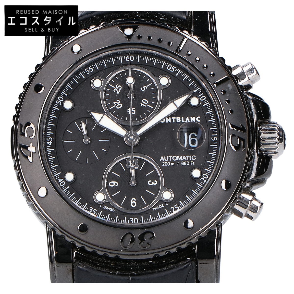 MONTBLANC Watch 104279 Sport Chronograph Date Leather Strap Automatic Black Mens