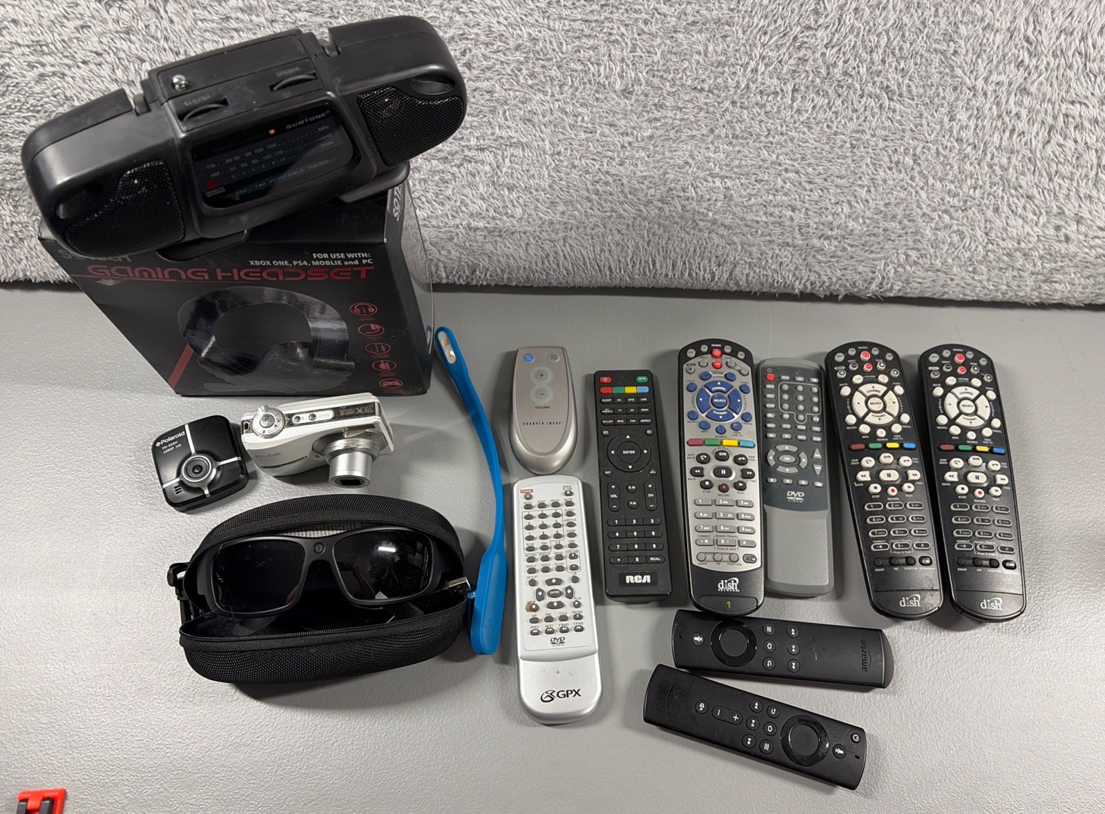 Tech Lot Bundle Remotes Cameras Radio Gaming Head Set Lens – Untested As Is