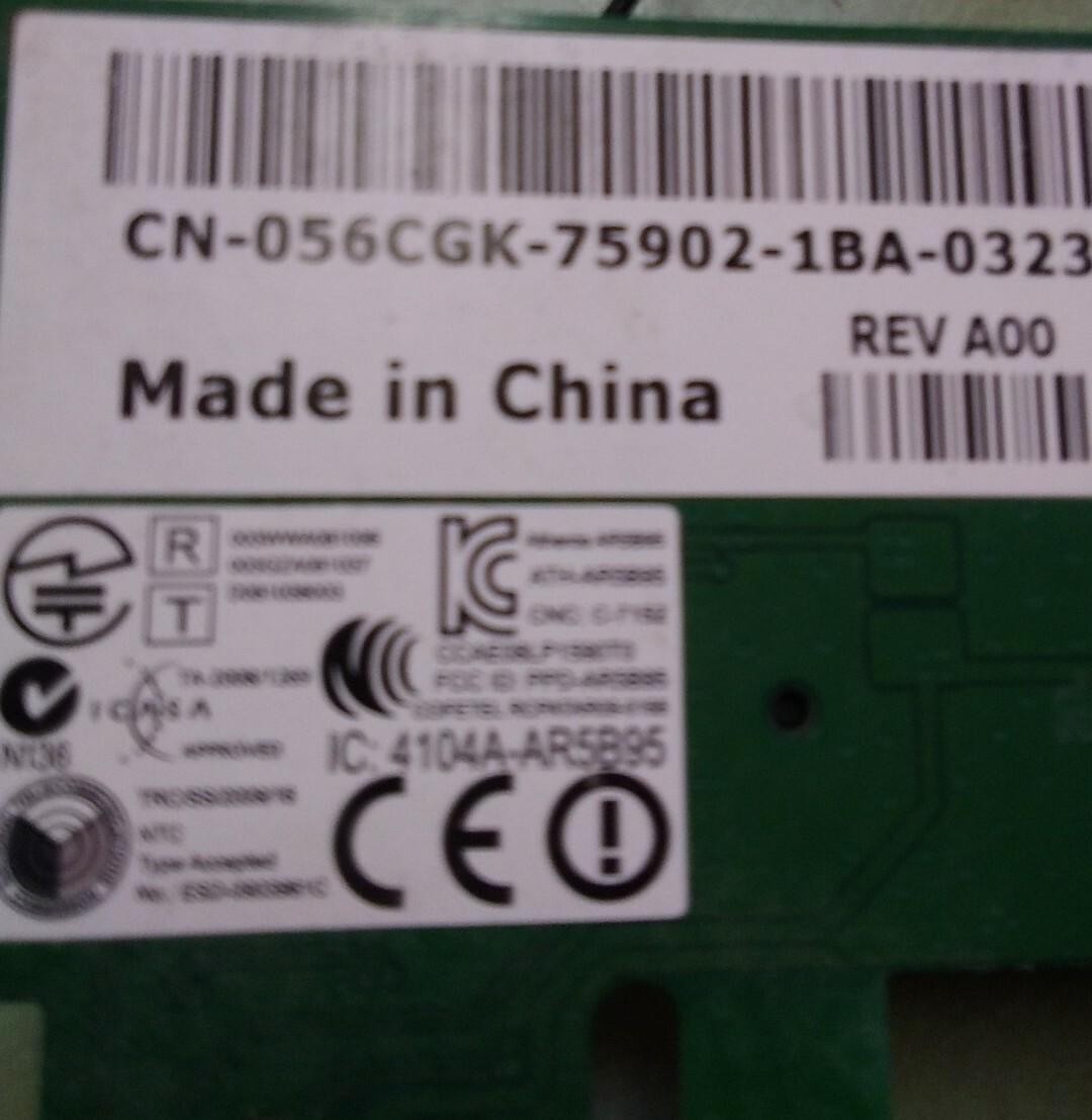 Dell WPET 123GN A V02 PCIe 19K A08 2101R WLAN Mini Card P/N: 056CGK