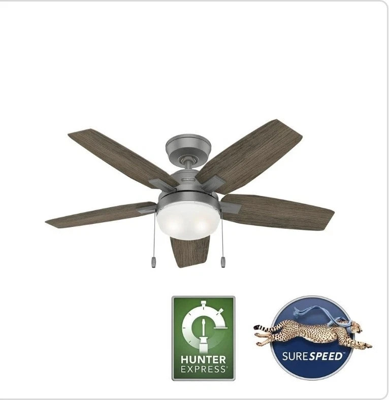 HUNTER ANTERO 44 in. INDOOR MATTE SILVER CEILEIN FAN WITH LED LIGHT KIT NEW NIB