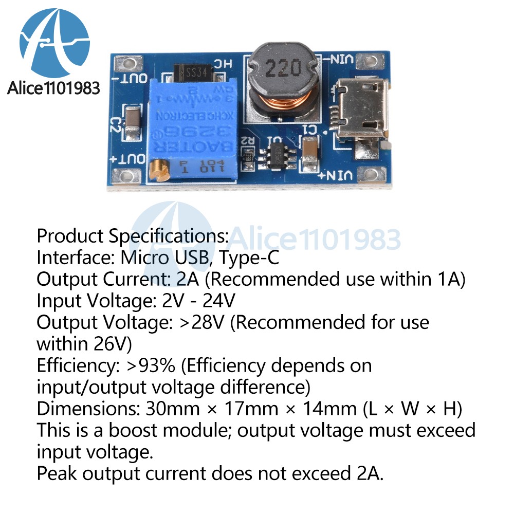 5PCS 2A booster board DC-DC step-up module 2/24V to 5/9/12 / 28V Replace XL6009