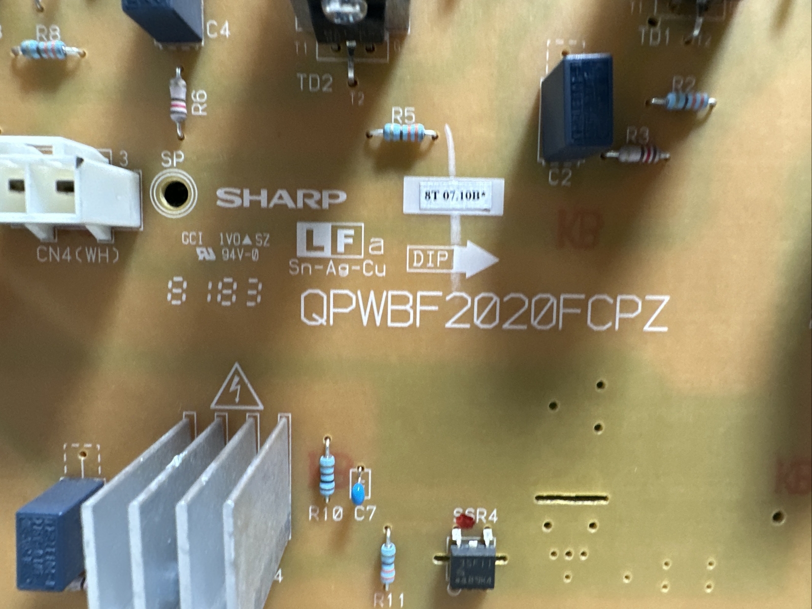 SHARP POWER SUPPLY BOARD GEMINI 100V QPWBF2020FCPZ FOR MX6580N #N13-1