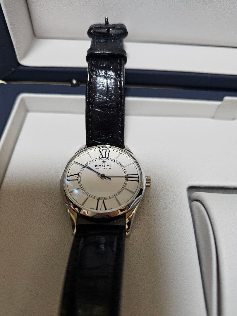 Zenith Elite Heritage Ultra Thin Ladies Watch White Round Dial Black Band Box