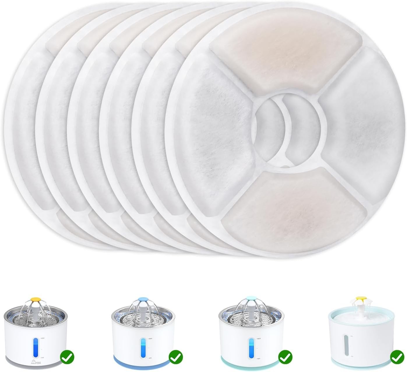Replacement Filters Pack For Wonder Creature Cat Fountain 6 Filters White
