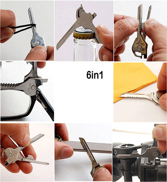 6-in-1 Utili Key Tool Keyring Keychain Gadgets Multifunction Stainless Steel
