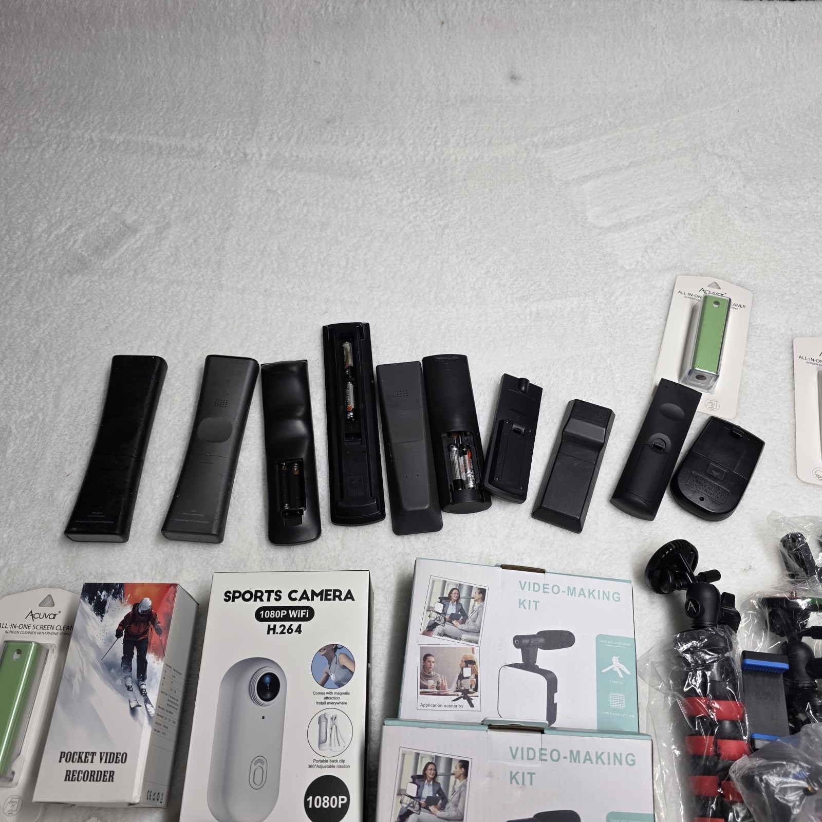 Junk Drawer Lot Mixed Electronics, Video Making Kits,Remotes New/Used Sold As Is