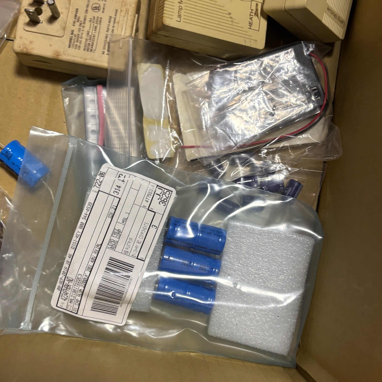 Junk Drawer Mixed Lot Vtg Electronics Caps, Fans, Adapters For Parts Or Rebuild
