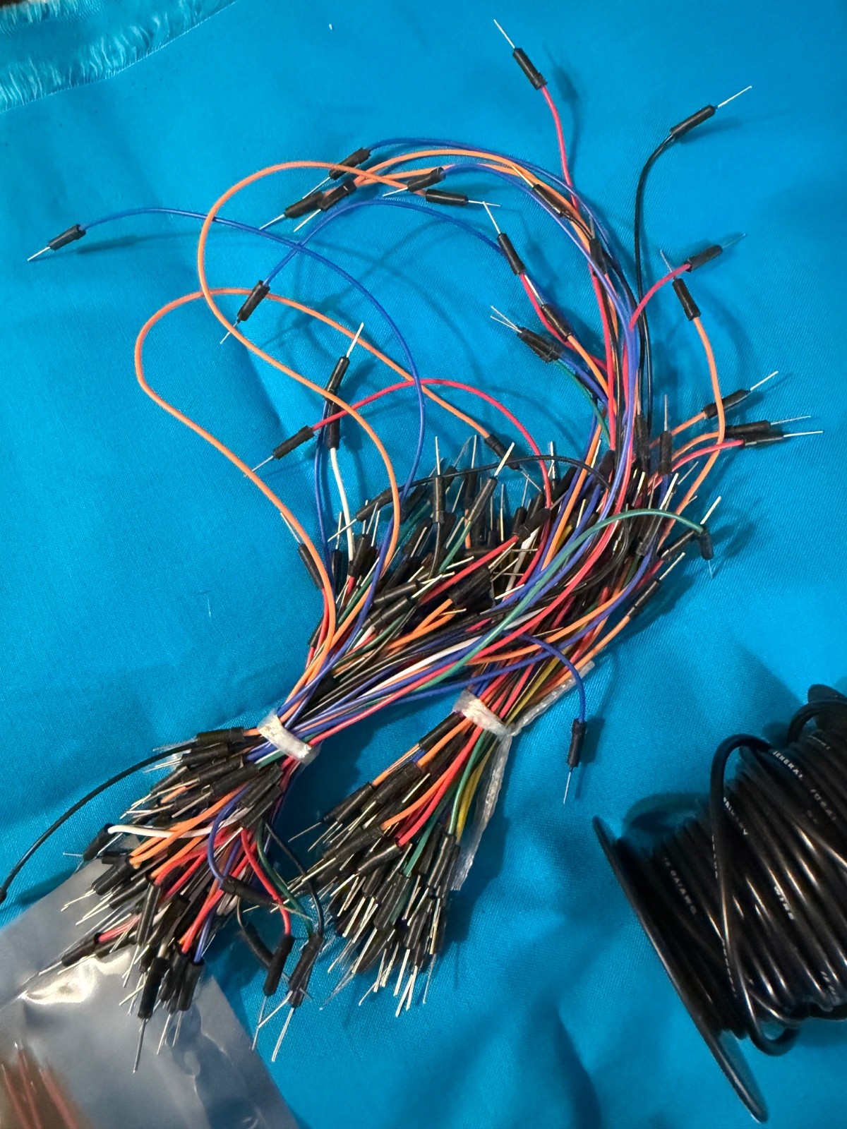 Lot of electronic parts-connectors, stepper motor, jumper wires, battery box