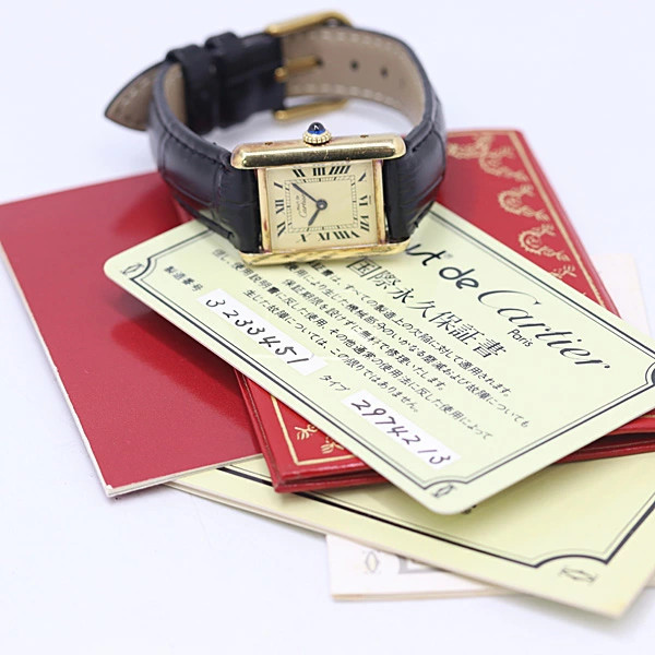 Cartier Must Tank Manual Winding SV925 Ladies Watch Square Dial Warranty Card