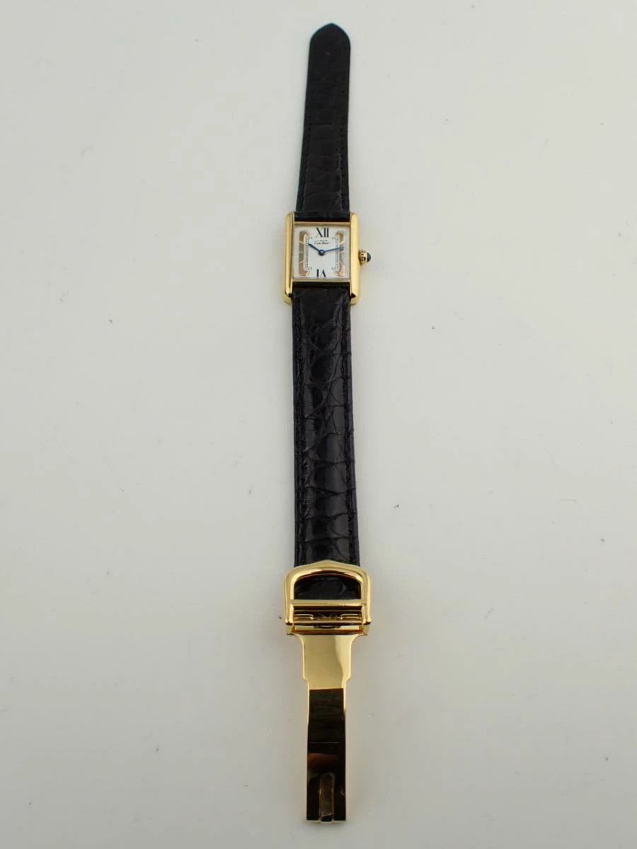 Cartier Must Tank SM W1006354 White Square Dial Box Quartz Watch Accessary Auth