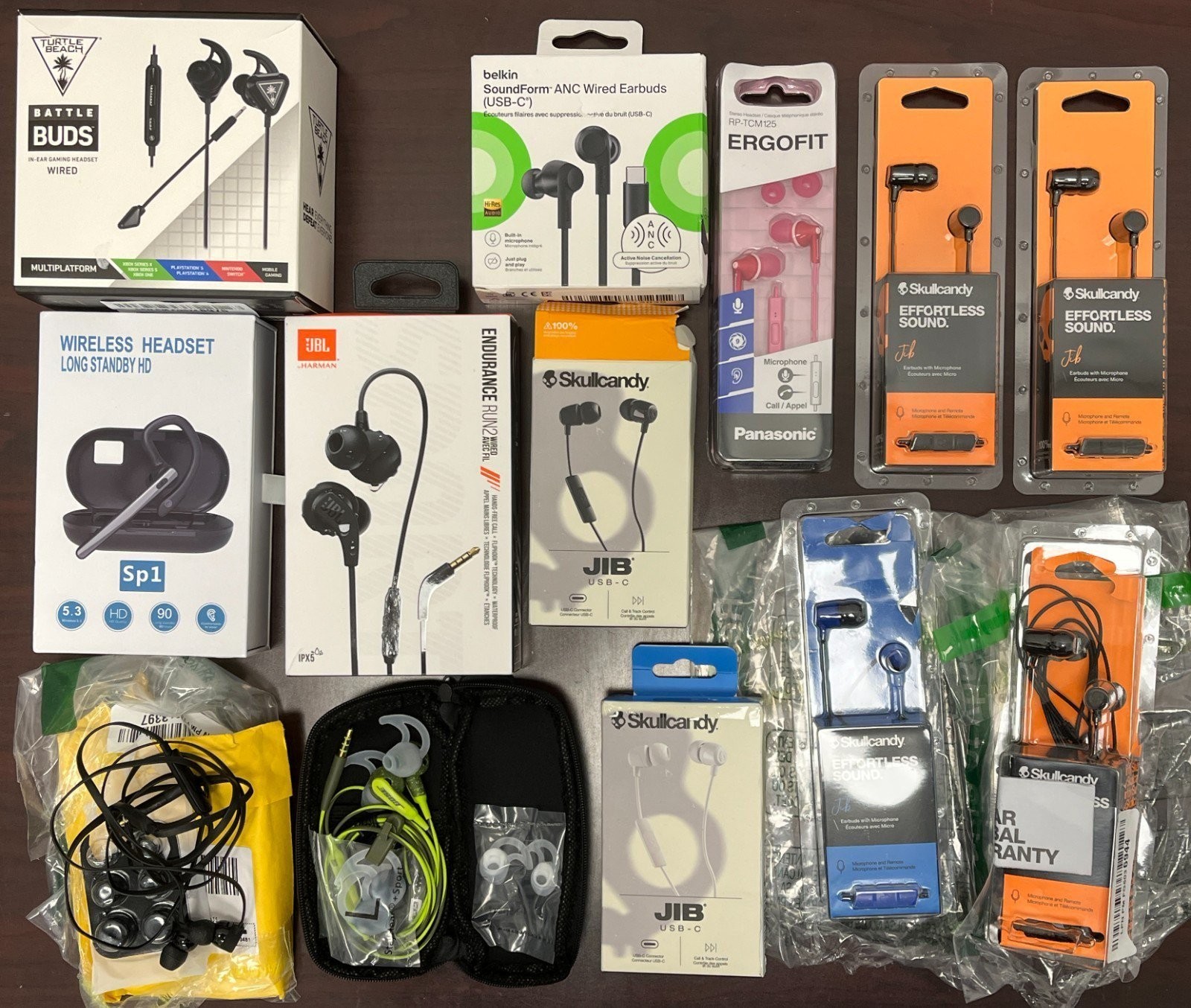 Lot of 13 Mixed Earbuds – JBL Skullcandy Panasonic Belkin Earbuds & More (READ)