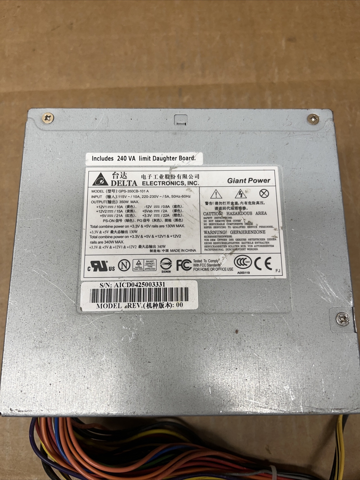 Delta 350W 24pin ATX Power Supply W/ SATA Model GPS-350CB-101A