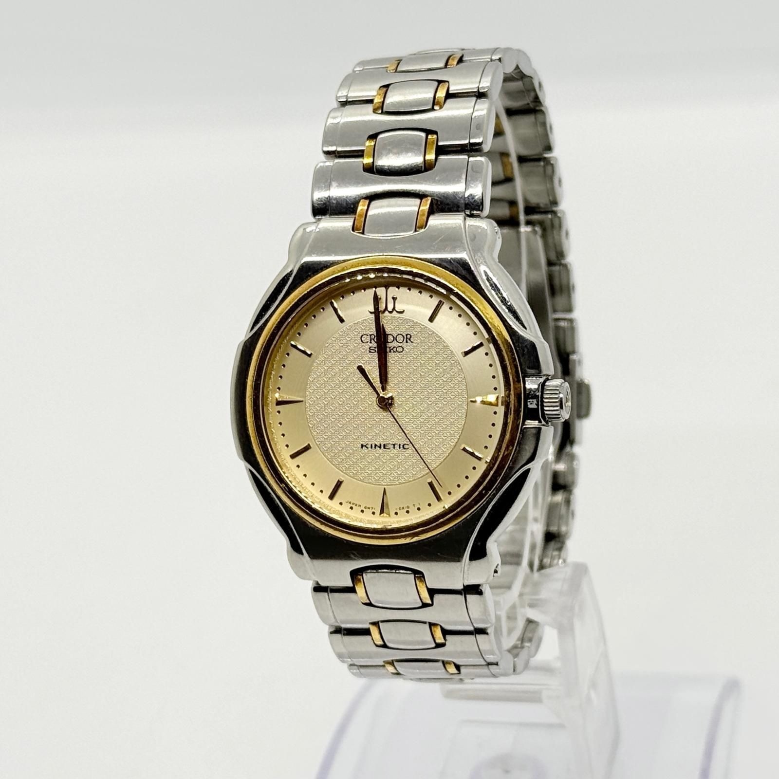 SEIKO Watch CREDOR 4M71-0A10 Kinetic Auto Quartz Silver Gold Unisex Working Auth