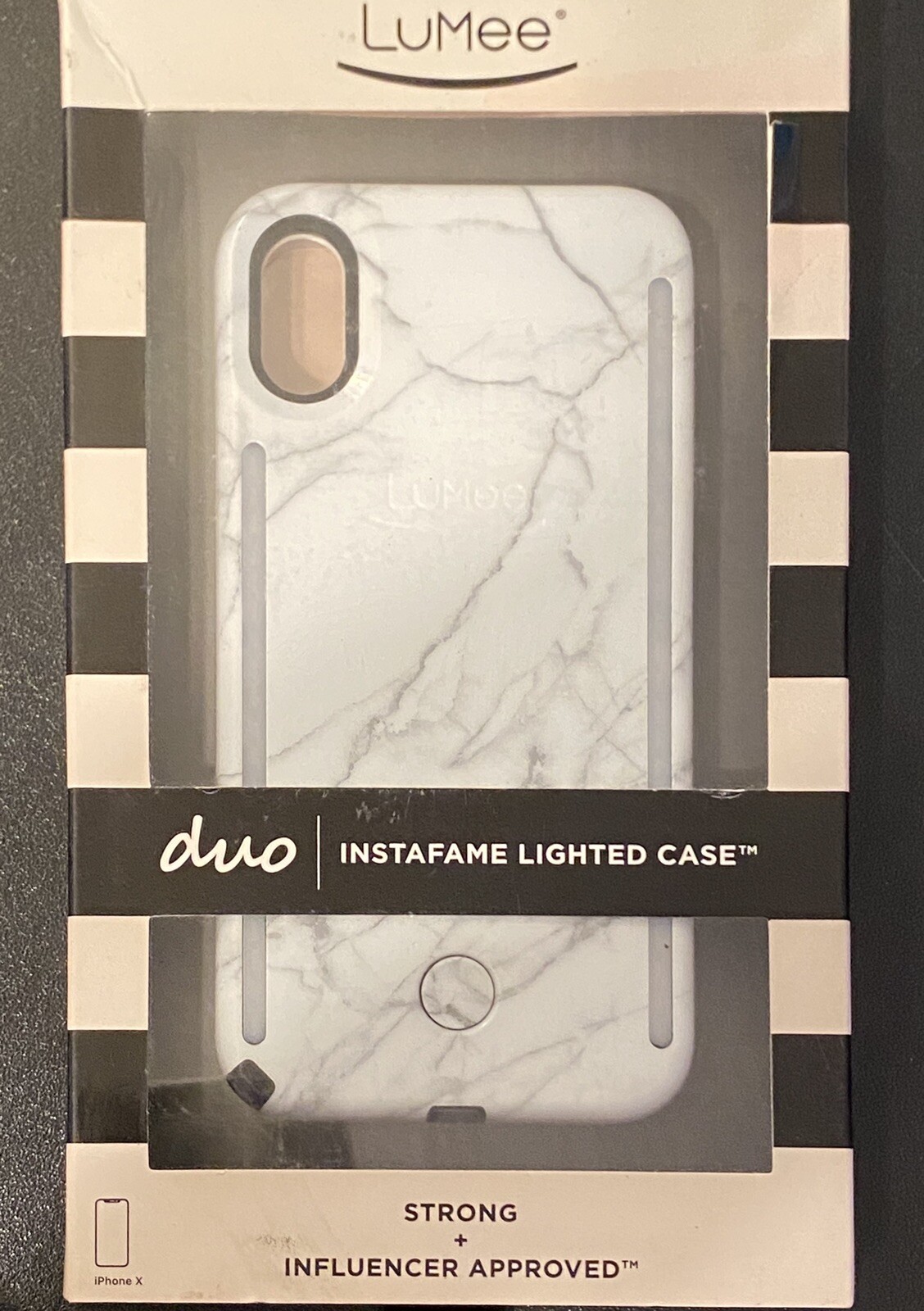 LuMee Duo iPhone X Case, White Marble | Front & Back LED Lighting, Dimmer