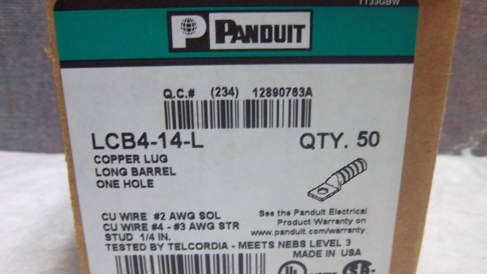 BOX OF 50 PANDUIT COPPER LUGS LCB4-14-L NEW LCB414L