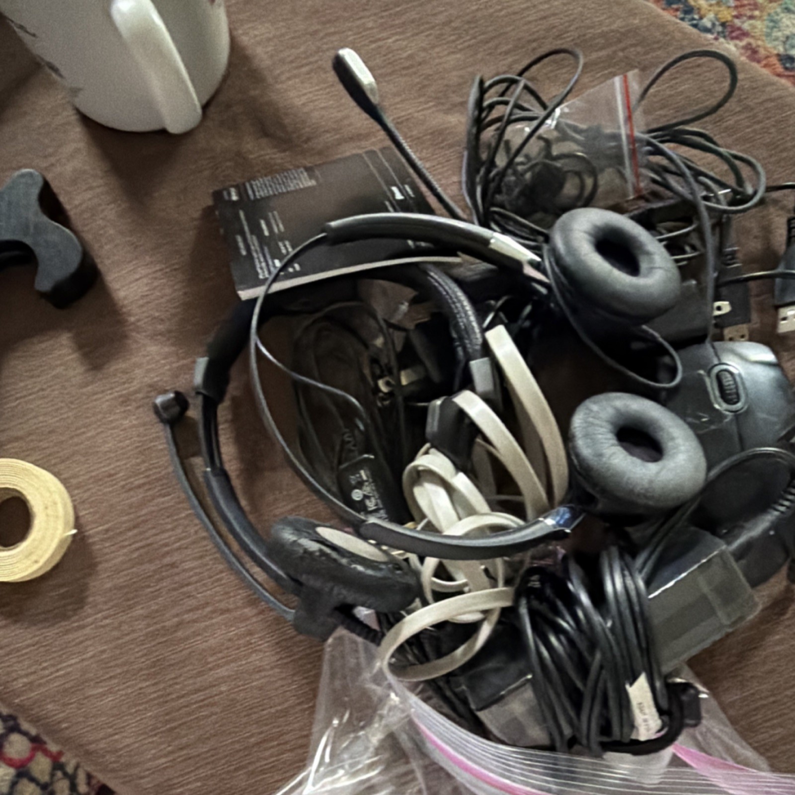 Logitech Lenovo Mixed Lot 2 Headsets Mouse tech tools Cables Accessories