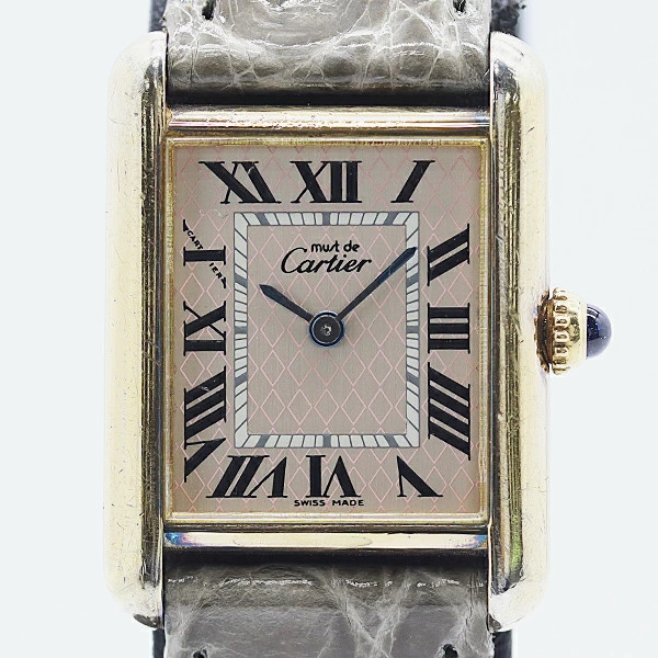 Cartier Must Tank MM W1018687 Quartz Watch Silver Boys Square Dial Accessary