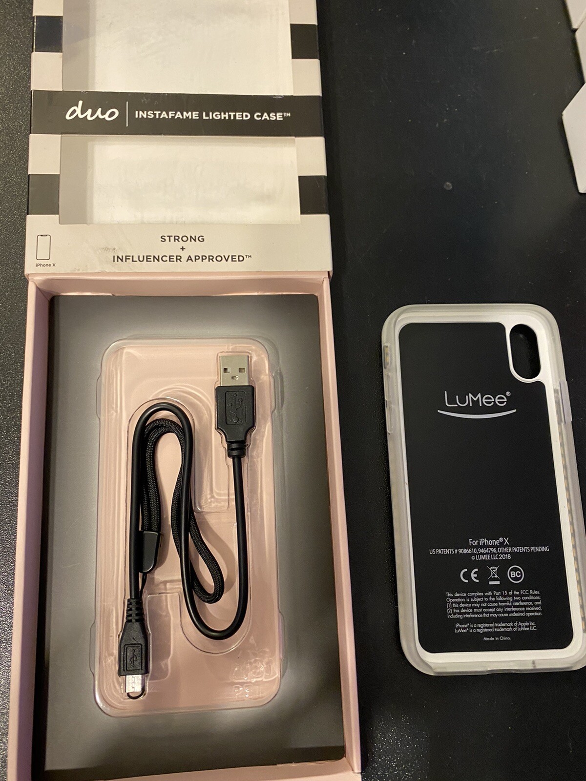LuMee Duo iPhone X Case, White Marble | Front & Back LED Lighting, Dimmer