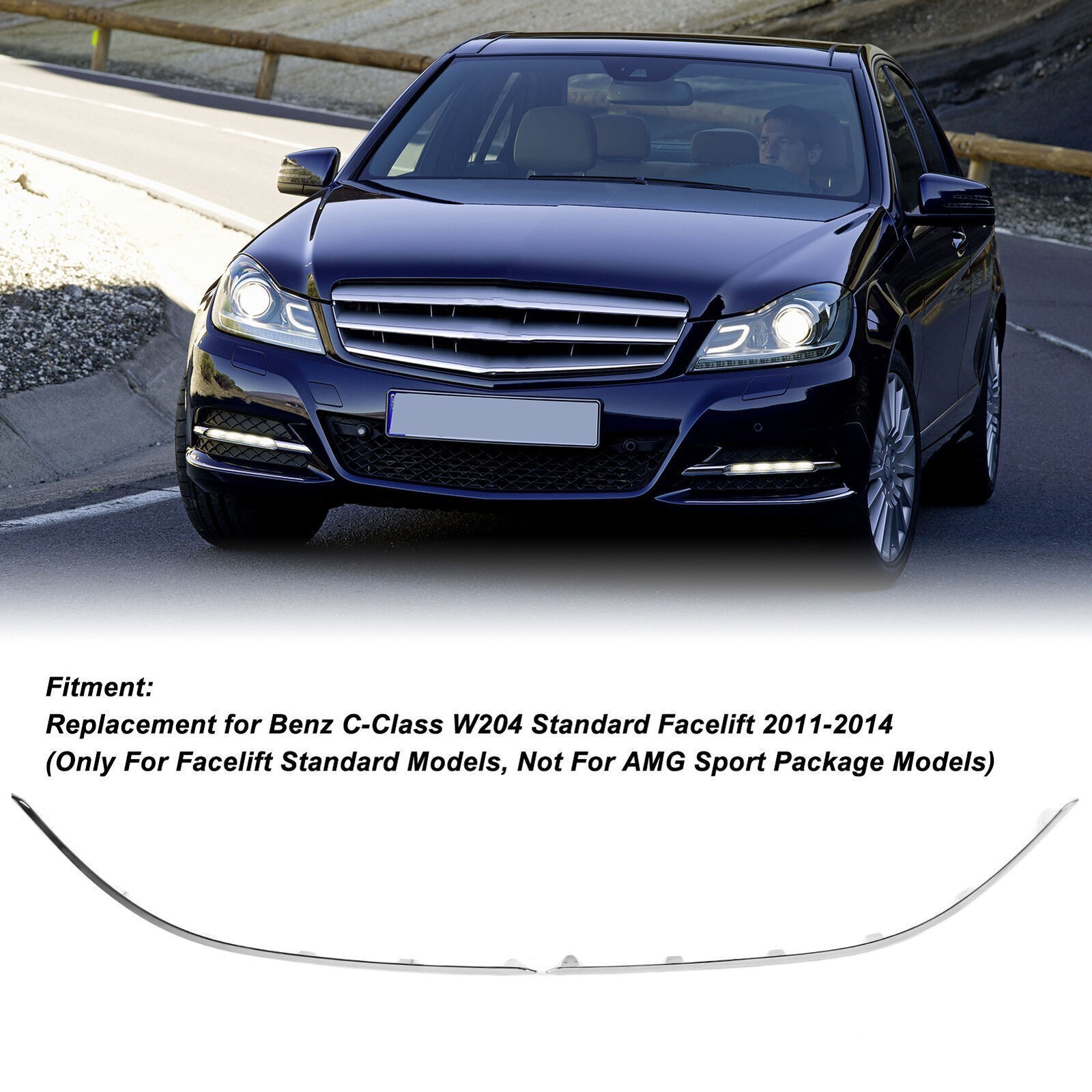 2pcs Front Bumper Lower Chrome Molding Trim Replacement For Benz C‑Class W204