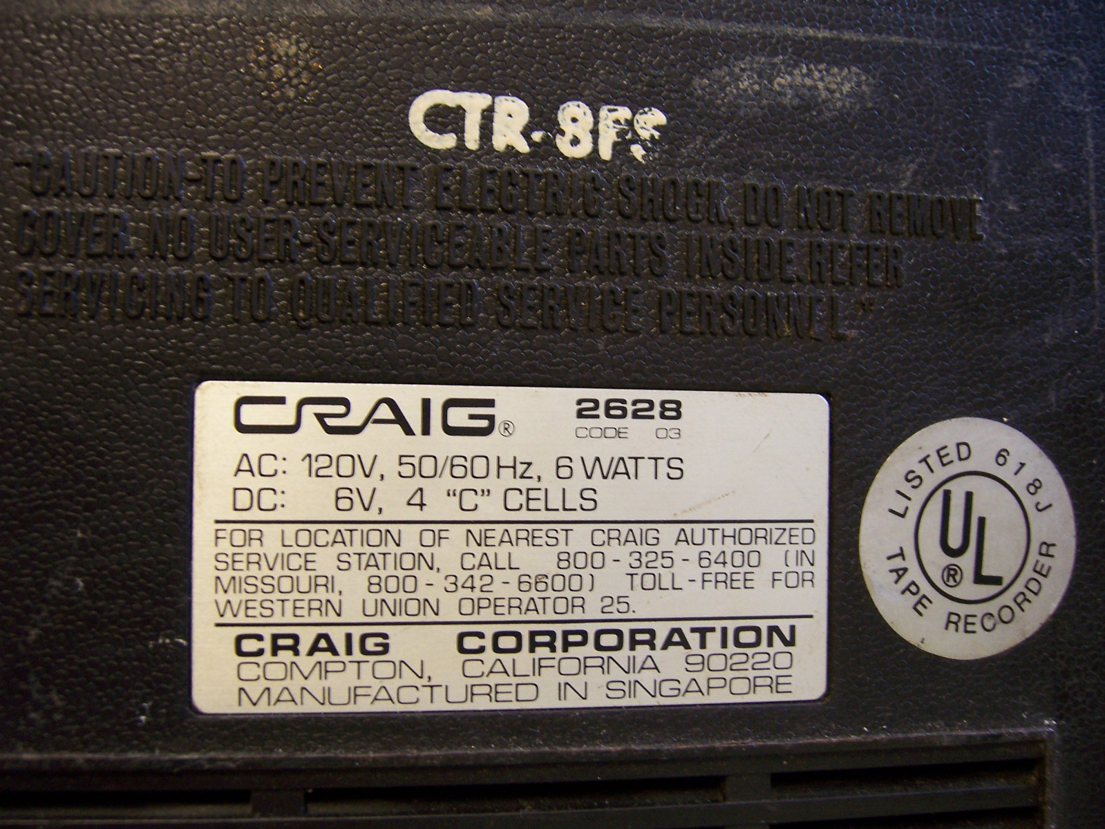 VINTAGE CRAIG 2628 CASSETTE PLAYER RECORDER CTR-8FS Modified 2 Way radio record